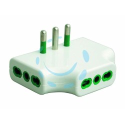 Ferramenta1.com | Adattatore triplo piatto 2 poli + terra bipasso bianco - PZ 40