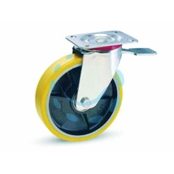 Ferramenta1.com | Ruote industriali poliuret. nucleo ghisa e piastra girevole freno "24" - PZ 12