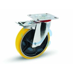 Ferramenta1.com | Ruote industriali poliur. nucleo ghisa piastra girevole freno "24ant" - PZ 6