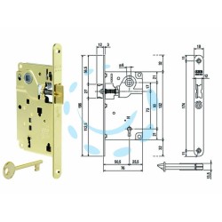 Ferramenta1.com | Serratura a bussola centro solo scrocco bordo tondo ottonato - PZ 1