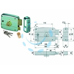 Ferramenta1.com | Serratura portoncino quadro catenaccio e scrocco cilindro fisso 50571 - PZ 1