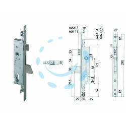 Ferramenta1.com | Serratura triplice da infilare per montanti con caten. e scrocco 46225 - PZ 1