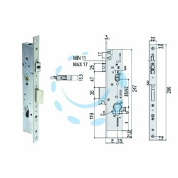 Ferramenta1.com | Serratura triplice infilare montanti con quadro e scr. multitop 49225 - PZ 1
