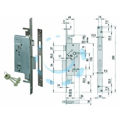 Ferramenta1.com | Serratura triplice da infilare doppia mappa con scrocco 57215 - PZ 1