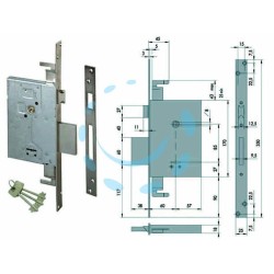 Ferramenta1.com | Serratura triplice da infilare doppia mappa con scrocco 57255 - PZ 1