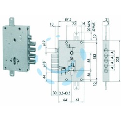 Ferramenta1.com | Serratura triplice applicare con scrocco cil. europeo blindate 56515 - PZ 1