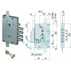Ferramenta1.com | Serratura triplice applicare con scrocco doppia mappa blindate 57515 - PZ 1