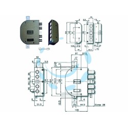 Ferramenta1.com | Serratura triplice da applicare con scrocco doppia mappa 2250 - PZ 1