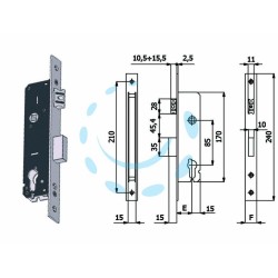 Ferramenta1.com | Serratura da infilare per montanti catenaccio e scrocco 1300 - PZ 1