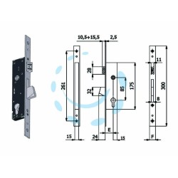 Ferramenta1.com | Serratura da infilare per montanti catenaccio e scrocco 1400s - PZ 1