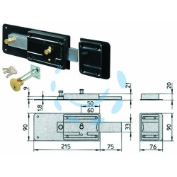 Ferramenta1.com | Ferroglietto applicare con catenaccio 6 mandate cilind. staccato - PZ 2