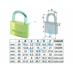 Ferramenta1.com | Lucchetto tipo pesante ottone arco normale - PZ 6