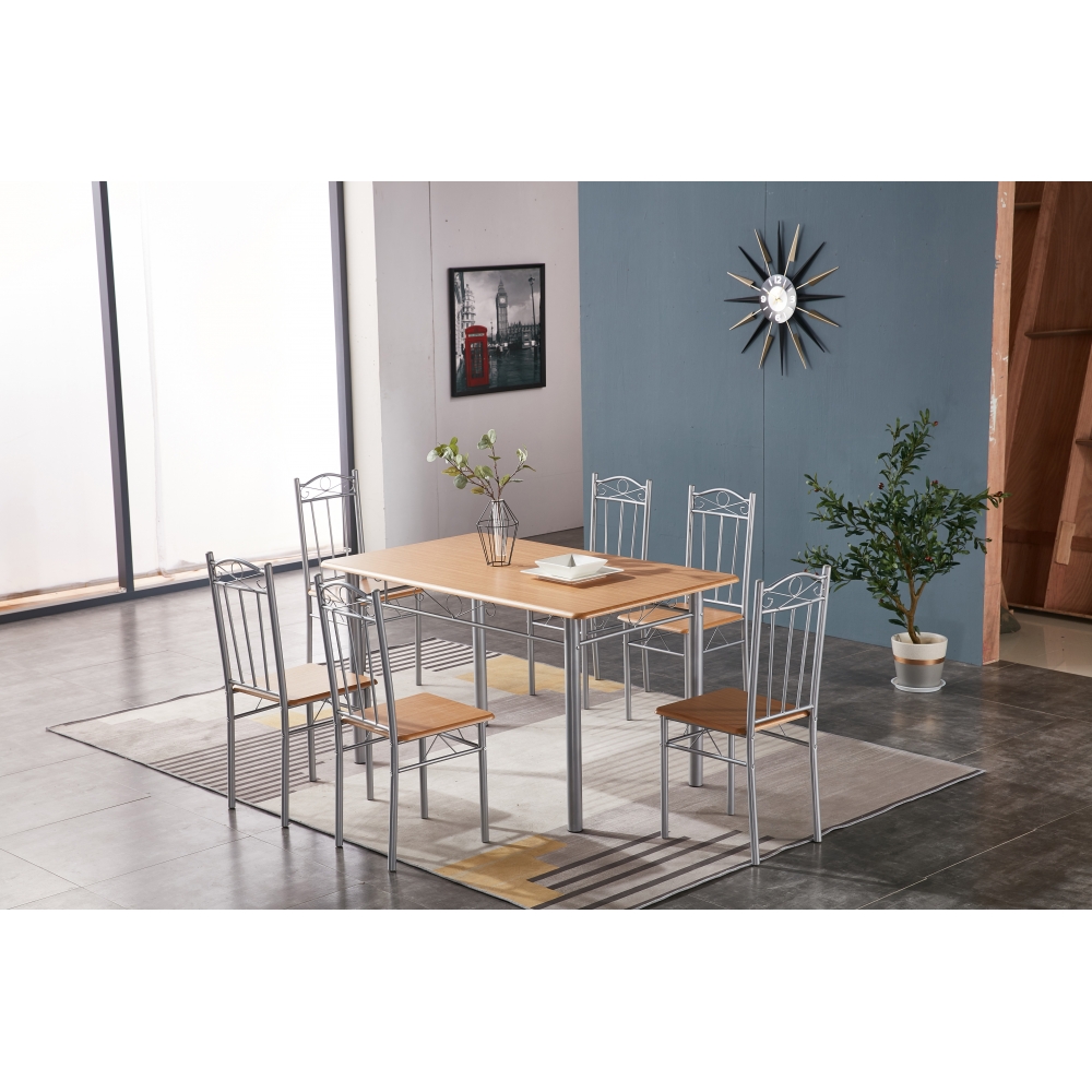Set tavolo cm140x80 con 6 Sedie - Effetto Legno chiaro
