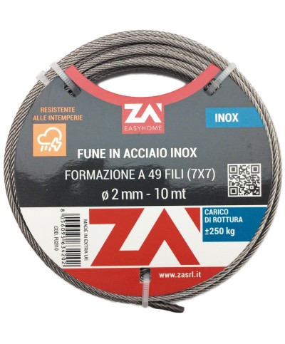Ferramenta1.com | Fune acciaio inox 49f d 4 mm 10 m - PZ 1