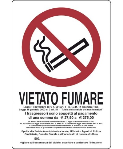 Ferramenta1.com | Targa segnaletica vietato fumare l.311/1 30x20 - PZ 10