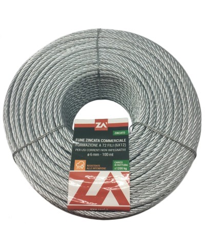 Ferramenta1.com | Fune acciaio commerciale 72f d  6 mm* - MT 100