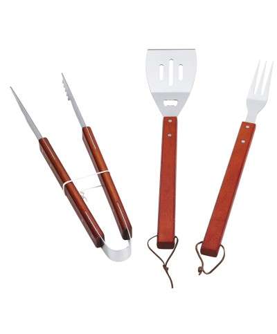 Ferramenta1.com | Set barbecue inox c/manico in legno 3 pz - CF 1