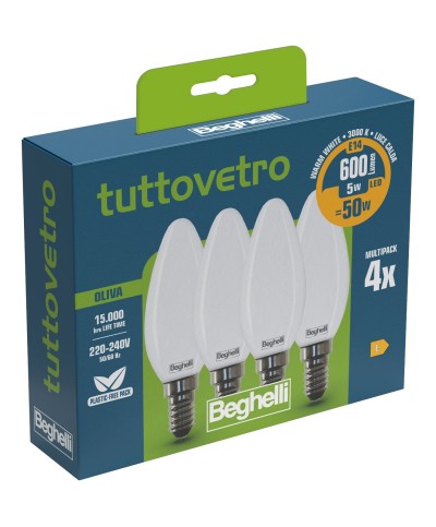 Ferramenta1.com | Beghelli led oliva e14  5w 58053 calda 3000k 4 pz - CF 10