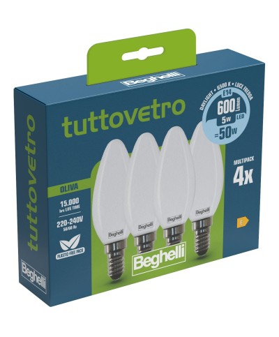 Ferramenta1.com | Beghelli led oliva e14  5w 58055 fredda 6500k set 4 - CF 10