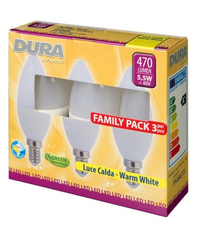 Ferramenta1.com | Led oliva 5,5w e14  470 lm 3000k calda 3 pz - PZ 10