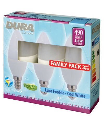 Ferramenta1.com | Led oliva 5,5w e14  490 lm 6400k fredda 3 pz - PZ 10