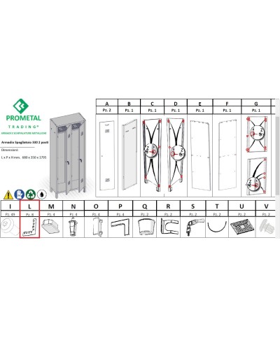 Ferramenta1.com | R particolare (lx8 )xarmadio spogliatoio a 2 posti in kit c/serratura - CF 1