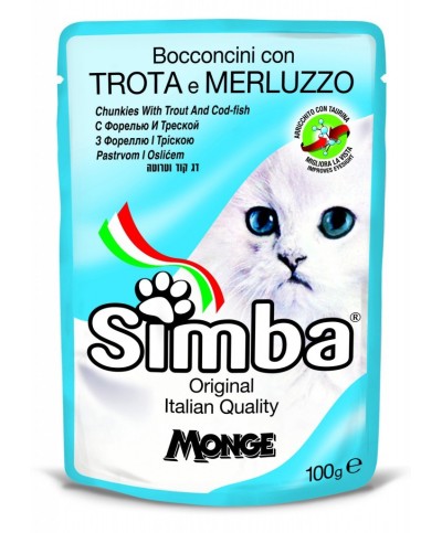 Ferramenta1.com | Cibo gatto monge simba 100 g trota e merluzzo - PZ 24