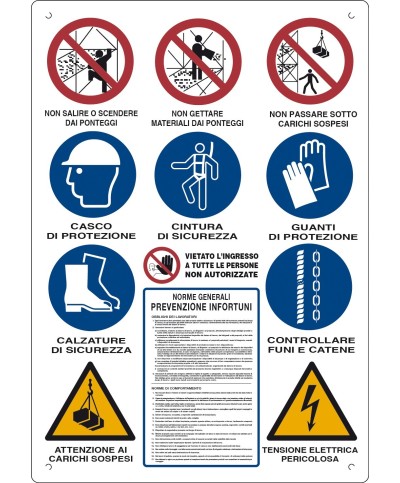 Ferramenta1.com | Cartello cantiere 12 simboli 80x60 cm - PZ 10