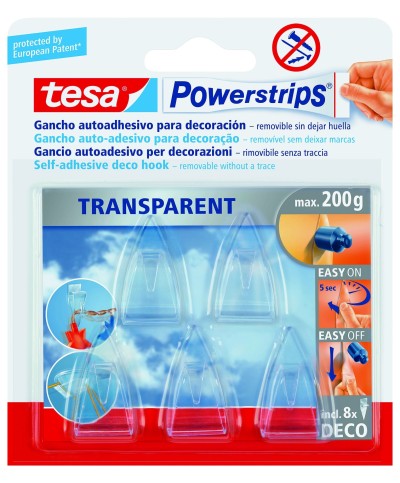 Ferramenta1.com | Gancio adesivo tesa powerstrips trasparente 5 pz - CF 10