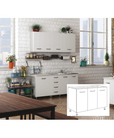 Ferramenta1.com | Kit cucina base 3 ante 120x50xh85 cm senza levello bianco - PZ 1
