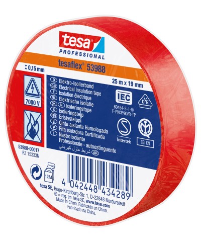 Ferramenta1.com | Nastro isolante certificato rosso 19 mm x 25 m - PZ 10