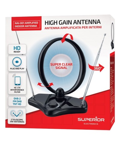 Ferramenta1.com | Antenna amplificata dvb-2 p/interni - PZ 1